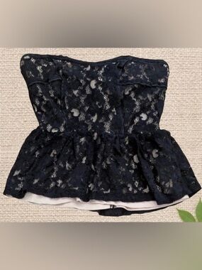 Love Black Lace Strapless Peplum Top - Size S